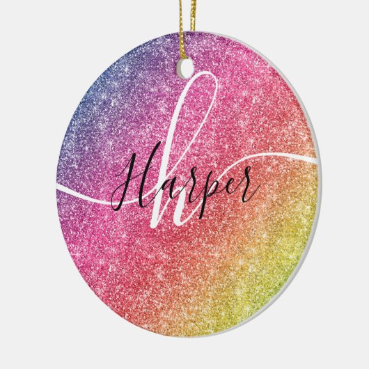 Rainbow Glitter Monogram Name Ceramic Ornament (Links)