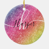 Rainbow Glitter Monogram Name Ceramic Ornament (Achterkant)