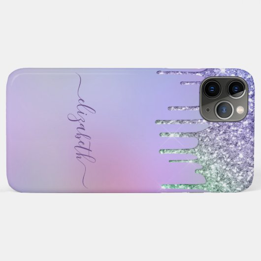 Rainbow Glitter Monogram Paars Case-Mate iPhone Case (Achterkant (horizontaal))