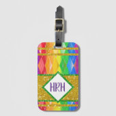 Rainbow Glitter Monogram Pride Argyle Diamond Bagagelabel (Voorkant (verticaal))