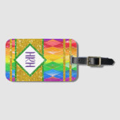 Rainbow Glitter Monogram Pride Argyle Diamond Bagagelabel (Voorkant (horizontaal))