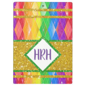 Rainbow Glitter Monogram Pride Argyle Diamond Klembord (Achterkant)