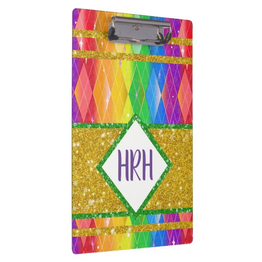 Rainbow Glitter Monogram Pride Argyle Diamond Klembord (Rechts)