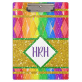 Rainbow Glitter Monogram Pride Argyle Diamond Klembord (Voorkant)