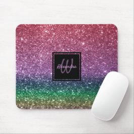 Rainbow Glitter Monogram Roze Glamoureus Muismat