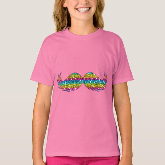 Rainbow Glitter Mustache T-shirt (Voorkant)