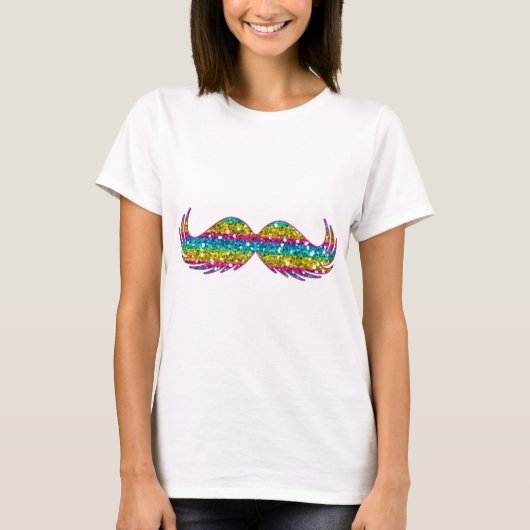 Rainbow Glitter Mustache T-shirt (Voorkant)