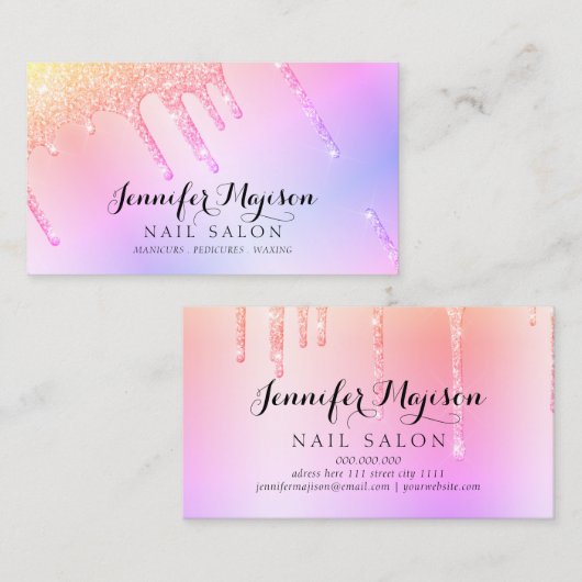 Rainbow Glitter Nail Poolse Strijders Modern Salon Visitekaartje (Voorkant / Achterkant)