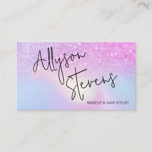 Rainbow Glitter Ombre Holografische Make-up QR Visitekaartje (Voorkant)