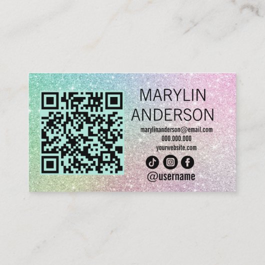 Rainbow Glitter Ombre Lash Tech QR-code scanbaar Visitekaartje (Achterkant)
