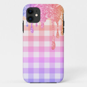 Rainbow Glitter ombré Play Gingham  Hoesje-Ma Case-Mate iPhone Case