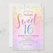 Rainbow Glitter Ombre Script Sweet 16 Verjaardag Kaart (Voorkant)