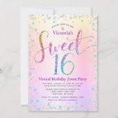Rainbow Glitter Ombre Virtual Sweet 16 Birthday Kaart (Voorkant)