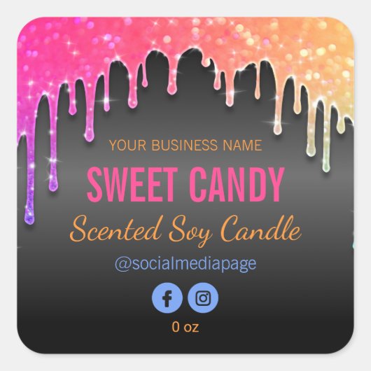 Rainbow Glitter op zwart productetiket Vierkante Sticker (Voorkant)