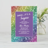 Rainbow Glitter Paars Surprise Birthday Party Kaart (Staand voorkant)