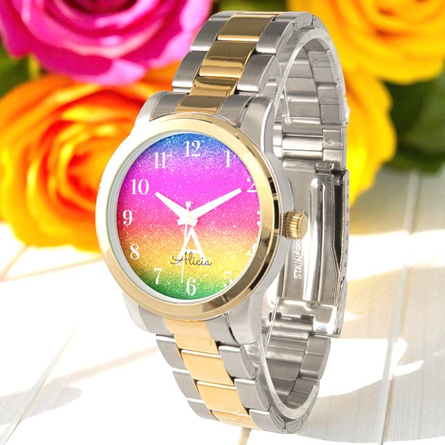 Rainbow Glitter Paars Yellow Green Watch Horloge (Creator heeft geüpload)
