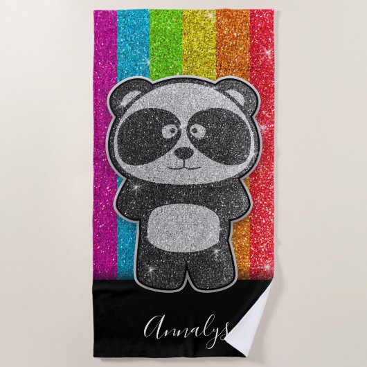 Rainbow Glitter Panda Gay Pride Flag Sparkles Strandlaken (Voorkant)