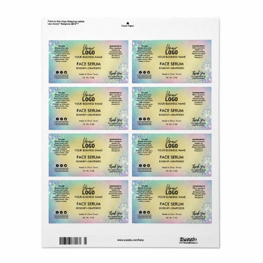 Rainbow Glitter Pastel Face Serum Etiket (Full Sheet)