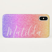 Rainbow Glitter Personalized Name Script Case-Mate iPhone Case (Achterkant (horizontaal))
