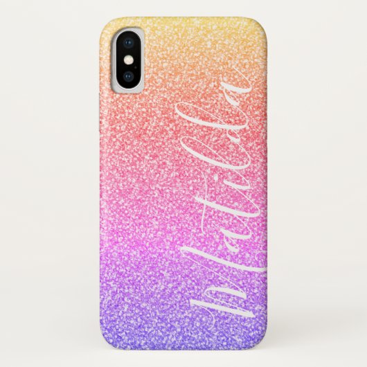 Rainbow Glitter Personalized Name Script Case-Mate iPhone Case (Achterkant)