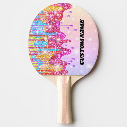 Rainbow glitter ping pong paddle tafeltennisbatje (Voorkant)
