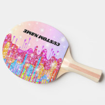 Rainbow glitter ping pong paddle