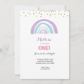 Rainbow Glitter Pink 1st Birthday Invitation Girl Kaart (Voorkant)
