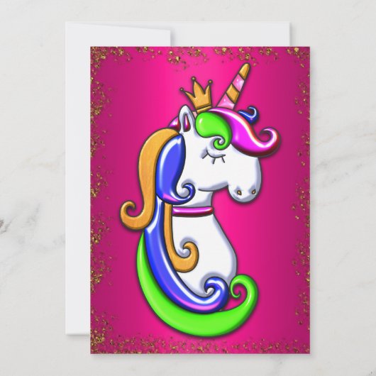 Rainbow Glitter Pink Unicorn Birthday Party Kaart (Achterkant)