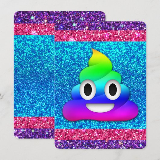 Rainbow glitter poop emoji uitnodiging (Voorkant / Achterkant)