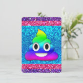 Rainbow glitter poop emoji uitnodiging (Staand voorkant)