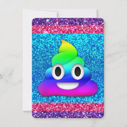 Rainbow glitter poop emoji uitnodiging (Voorkant)