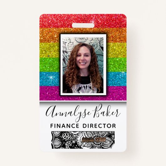 Rainbow Glitter Professional CNA Nurse Fotonaam Badge (Voorkant)