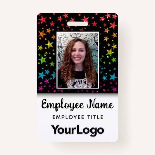 Rainbow Glitter Professional Photo Employee Name Badge (Voorkant)