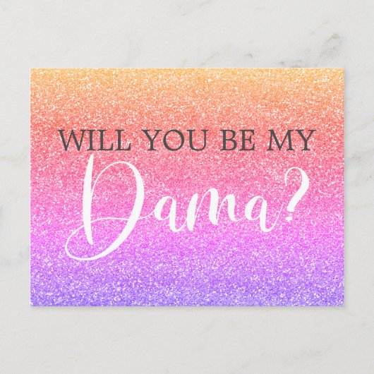 Rainbow Glitter Quinceanera Dama Voorstel Uitnodiging Briefkaart (Voorkant)