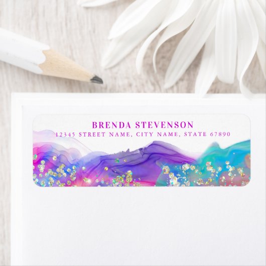  Rainbow Glitter Retour Adreslabels Etiket (Insitu)