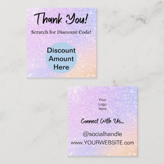 Rainbow Glitter Scratch Off Korting Kaart Vierkante Visitekaartje (Voorkant / Achterkant)