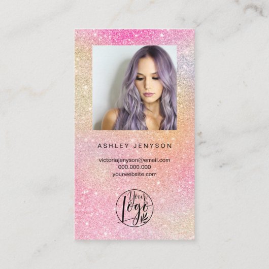 Rainbow glitter script foto logo orde dank je wel visitekaartje (Achterkant)