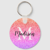 Rainbow Glitter Script Monogram aangepast Sleutelhanger (Voorkant)