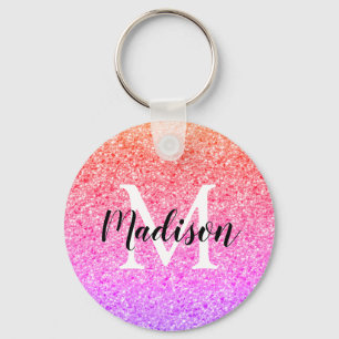 Rainbow Glitter Script Monogram aangepast Sleutelhanger
