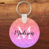 Rainbow Glitter Script Monogram aangepast Sleutelhanger (Voorkant)