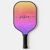 Rainbow glitter script name pickleball paddle (Voorkant)