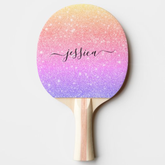 Rainbow glitter scriptnaam tafeltennisbatje (Achterkant)