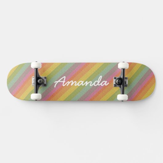Rainbow Glitter skateboard gepersonaliseerd met na (Horizontaal)