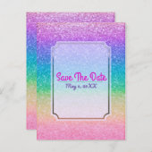 Rainbow Glitter Sparkle Glam Party-evenement Opsla Aankondigingskaart (Voorkant / Achterkant)