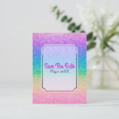 Rainbow Glitter Sparkle Glam Party-evenement Opsla Aankondigingskaart (Staand voorkant)