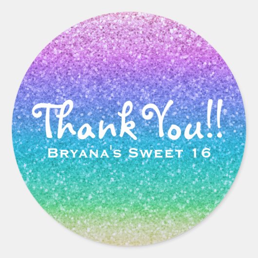 Rainbow Glitter Sparkle Glam Party Favor Custom Ronde Sticker (Voorkant)