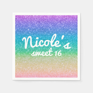 Rainbow Glitter Sparkle Glam Verjaardagsfeest Cust Servetten