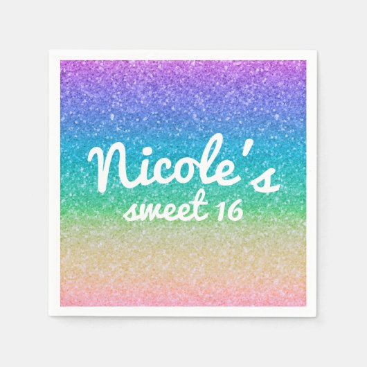 Rainbow Glitter Sparkle Glam Verjaardagsfeest Cust Servetten (Voorkant)