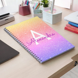 Rainbow Glitter Sparkle Monogram Notitieboek