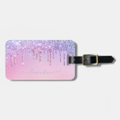 Rainbow glitter sparkle script modern girly script bagagelabel (Voorkant horizontaal)